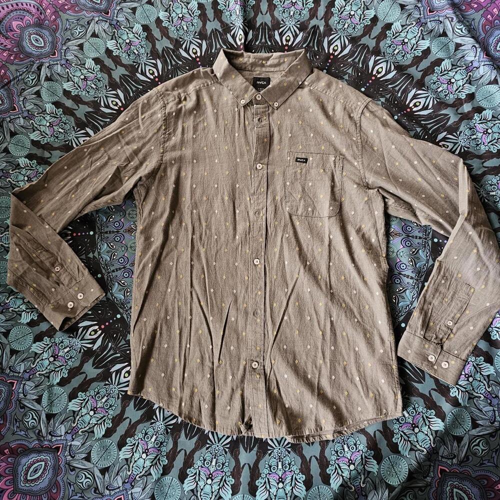RVCA Men's Grey Slim Fit Button Down Shirt